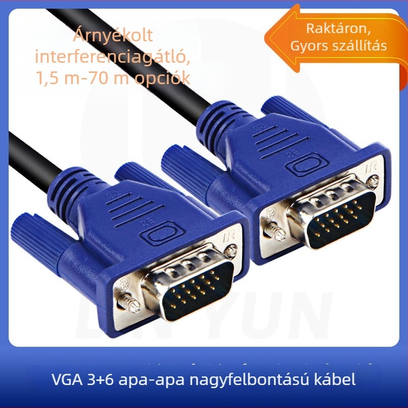 Teljes réz VGA-kábel, 3+6 férfi-férfi, bővítőkábel számítógéphez, projektorhoz és TV-hez