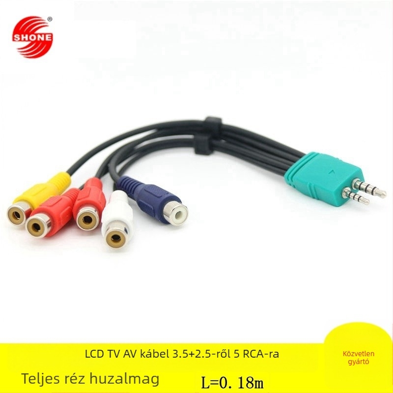 LCD TV-hez való AV kábel, csatlakozók 3.5+2.5-ről 5RCA-ra, ezüstös bevonat, ROHS