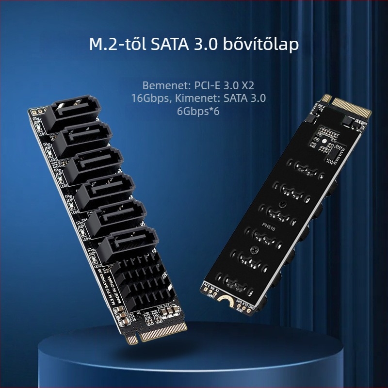 M.2 M-key PCIe 3.0-SATA 6-port NAS bővítő kártya ASM1166 vezérlővel (Zy615)