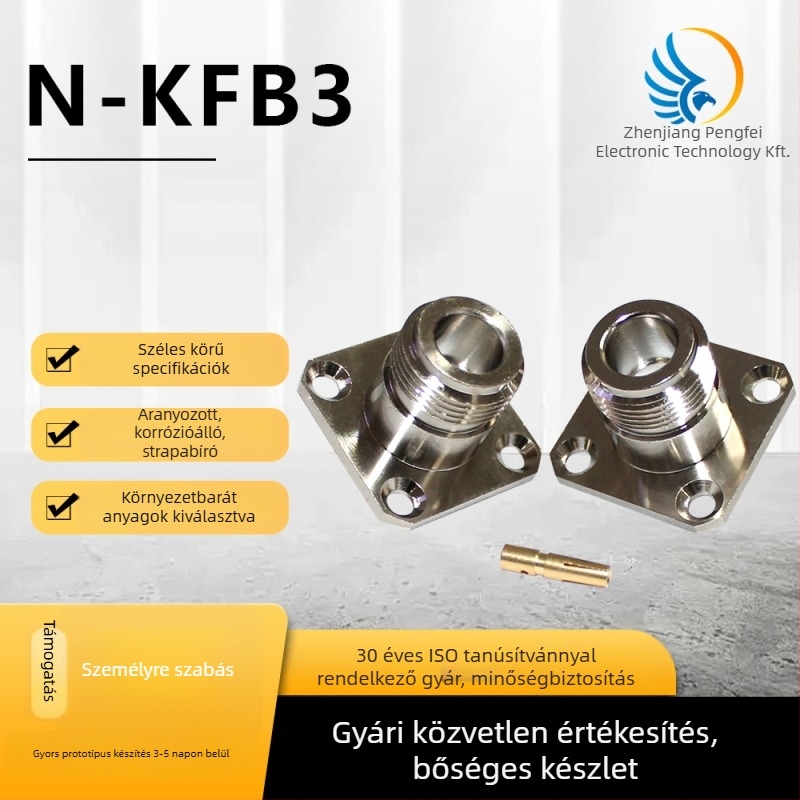 RF koaxiális csatlakozó N-KFB3, női kivitel, négylyukas flanša, PTFE szigetelő