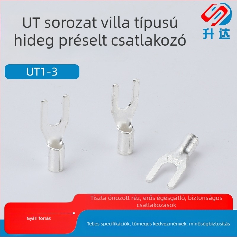UT1-3 Villás típusú, izolálatlan terminál, végek U- és Y-típusúak, hideg préselésű réz vezeték terminálok, 1000 darab