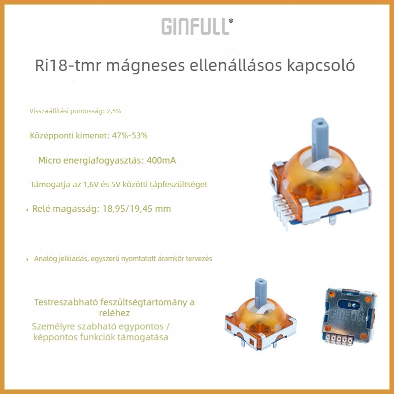Játék joystick mágnesrezisztív rockerrel — kompatibilis Xbox, Sony és Switch Pro kontrollerekkel; csatlakozás: forrasztás; élettartam: 5 millió ciklus; anyag: gyanta