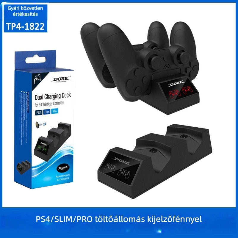 PS4 Slim/Pro játékkontroller töltőállvány — kettős töltés, USB interfész, kompatibilis 2 vezeték nélküli kontrollerrel
