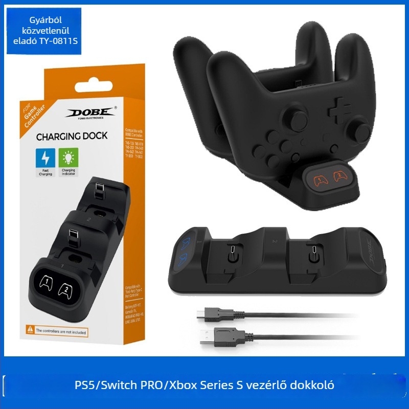 DOBE TY-0811S Egyhelyes töltőállvány PS5, Switch Pro és Xbox Series S/X kontrollerekhez — USB-C interfész, ABS anyag