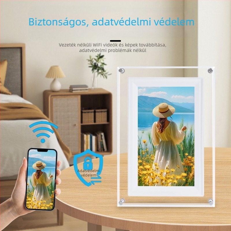 NFT akril digitális fotókeret, multifunkcionális Wi-Fi-vel, 8GB tárhely, TF-kártya támogatás, 1024×600 felbontás, zene és videólejátszás
