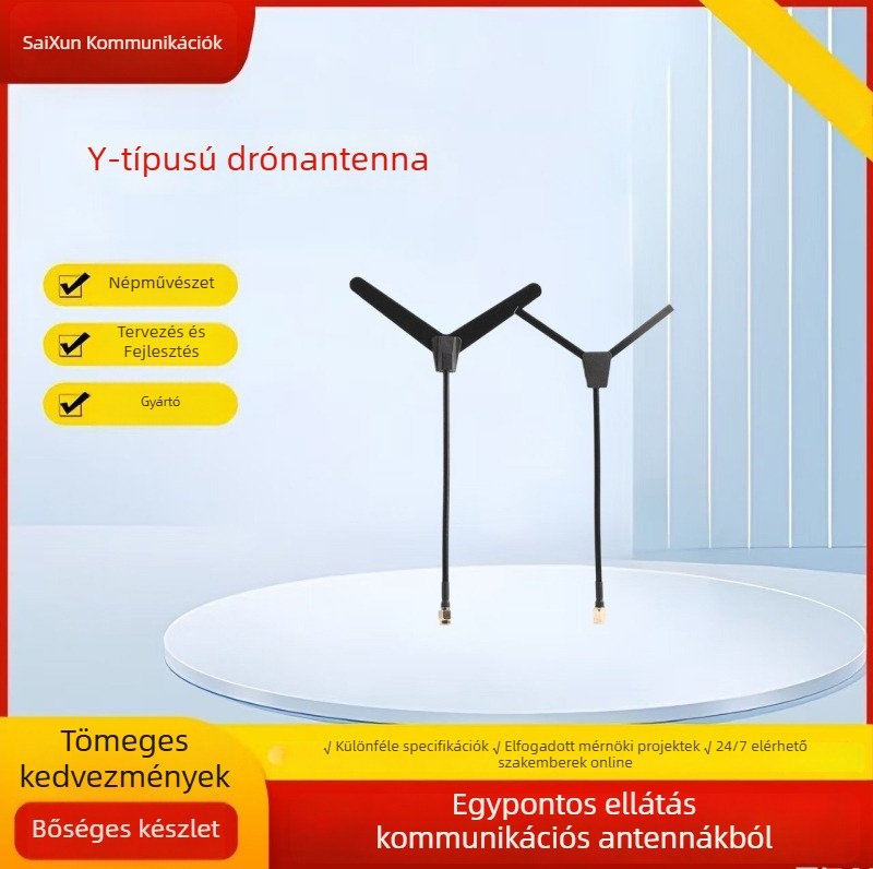 Drónhoz készült nagy nyereségű antenna SMA interfésszel, Y-típusú csatlakozóval