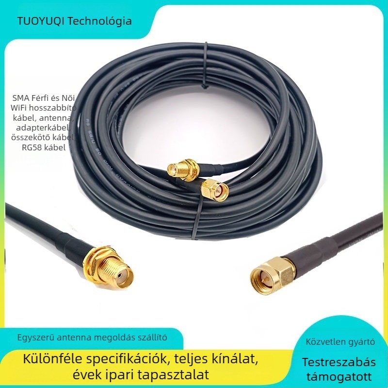 RG58 koaxiális antennát bővítő kábel, tiszta réz vezető, SMA férfi – SMA női csatlakozó, WiFi antenna adapter