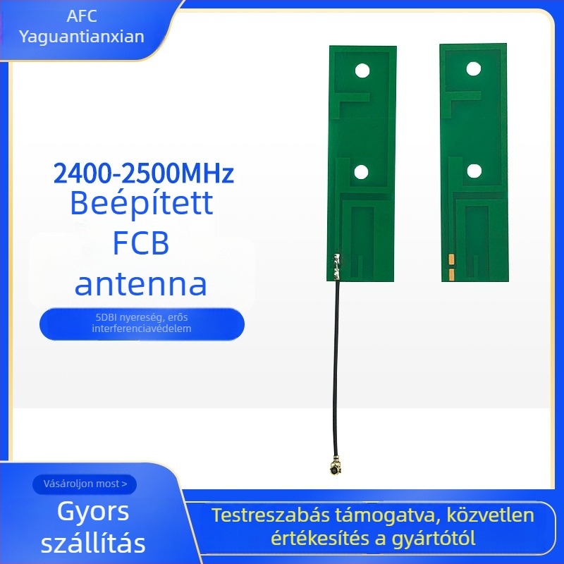 NZ016 antenna – 5 dBi nyereség, 50 Ω bemeneti impedancia, 2400–2500 MHz tartomány, VSWR ≤ 1.5, beépített FPC antenna