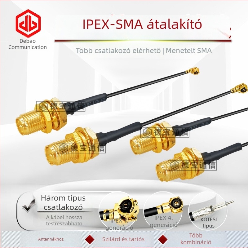 IPEX–SMA női adapterkábel antenna számára, 0–3 GHz, 50 Ω, SWR ≤1.5, nyereség 3 dB, 15 cm hosszú