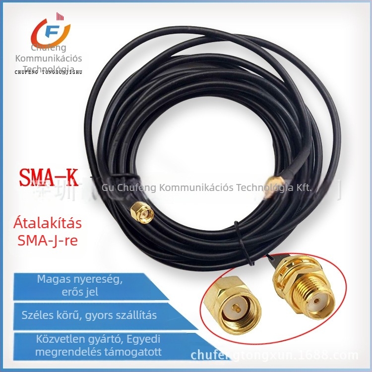 RF koaxiális antenna kiegészítő kábel SMA-J férfi – SMA-K nő, RG58, 50 Ω, 3 m, tiszta réz vezető