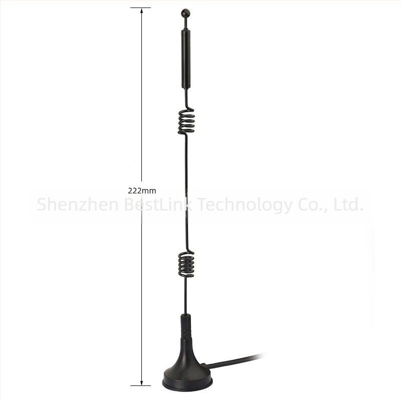 Omnidirekcionális réz spirál rúd antenna dvímpaszám Wi‑Fi router modulhoz, suction cup, 12 dBi, 50 Ω, 2.4–2.5 GHz / 5.15–5.85 GHz