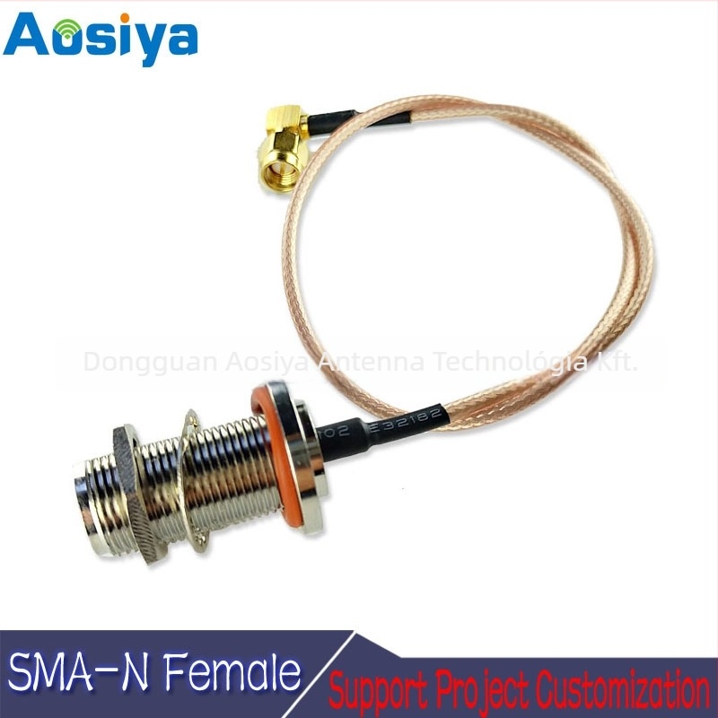 N-női SMA hajlított RF adapterrel ellátott antennás hosszabbító kábel, RG316/U koaxiális, aranyozott központi érintkező, 50 Ω, SWR ≤ 2, gain 3