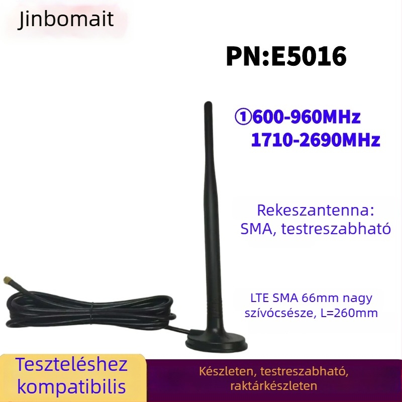 E5016 IoT omnidirekcionális külső 4G antenna, nagy nyereséggel — SMA belső tű csatlakozó, TPEE ház, testreszabható kábelhossz