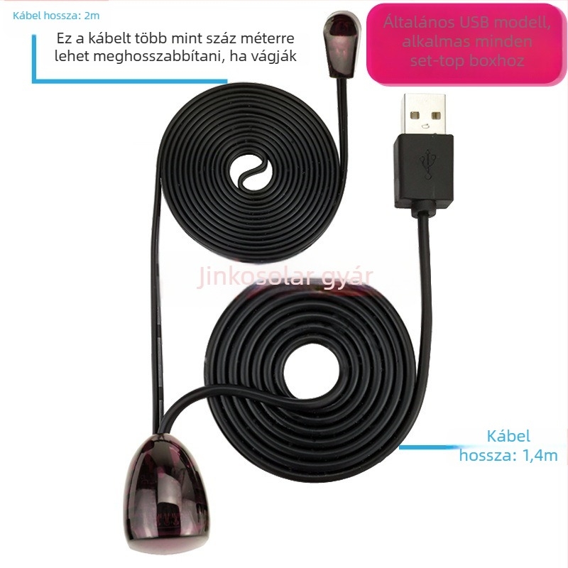 Jingke USB univerzális IR‑továbbító TV‑set‑top dobozhoz rejtett IR vevővel — vonalszélesség 3; ESD 1000; maximális csatlakozási hőmérséklet 80°C