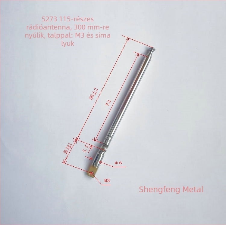 Shengfeng teleszkópos rozsdamentes acél rádióantenna, modell 5273III, súly 0,085 kg