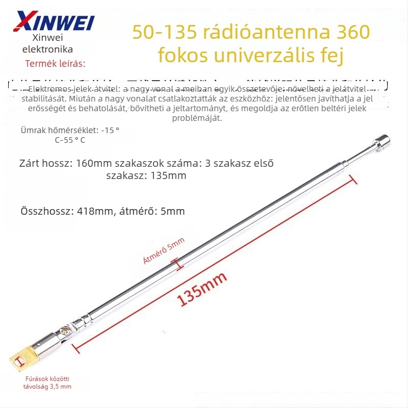 Xinwei teleszkópos antenna Walkie-Talkie és FM rádióhoz, BNC7-114 csatlakozó, jelnyereség