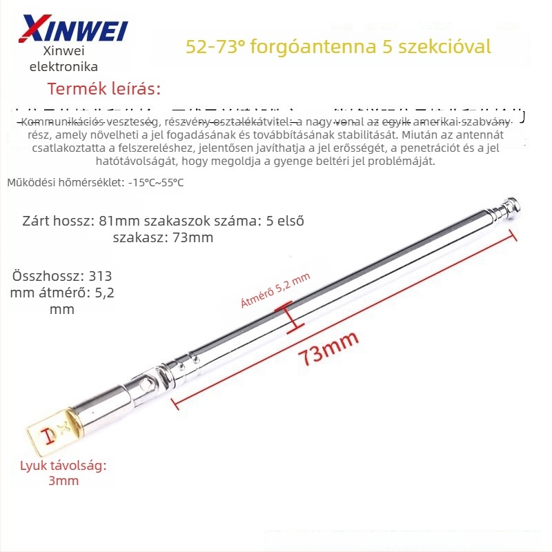 Xinwei teleszkópos antenna Walkie-Talkie és FM rádióhoz, BNC7-114 csatlakozó, jelnyereség
