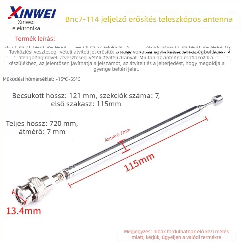Xinwei teleszkópos antenna Walkie-Talkie és FM rádióhoz, BNC7-114 csatlakozó, jelnyereség