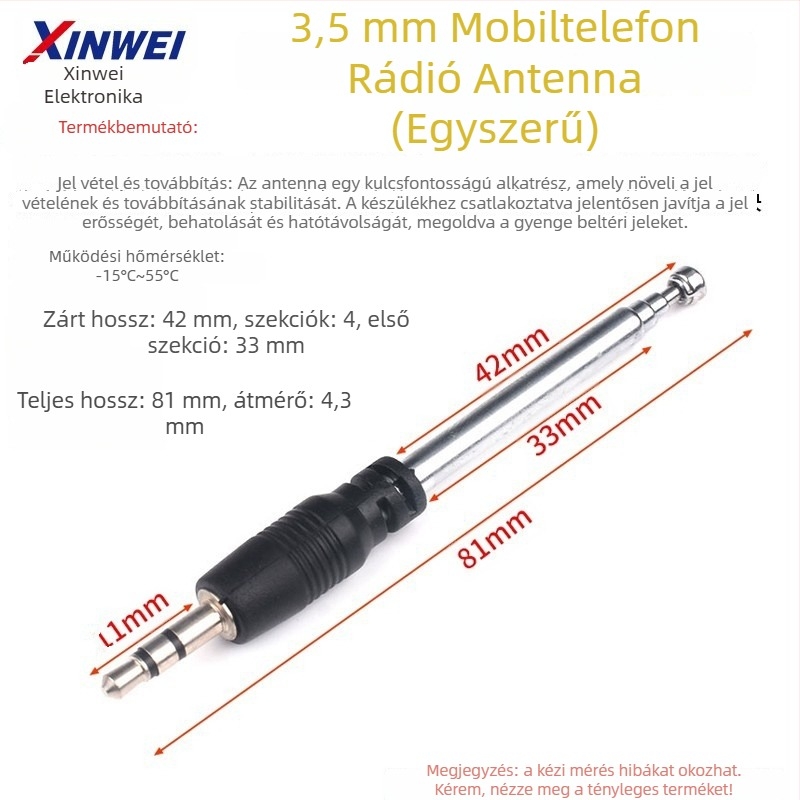 Xinwei teleszkópos antenna Walkie-Talkie és FM rádióhoz, BNC7-114 csatlakozó, jelnyereség