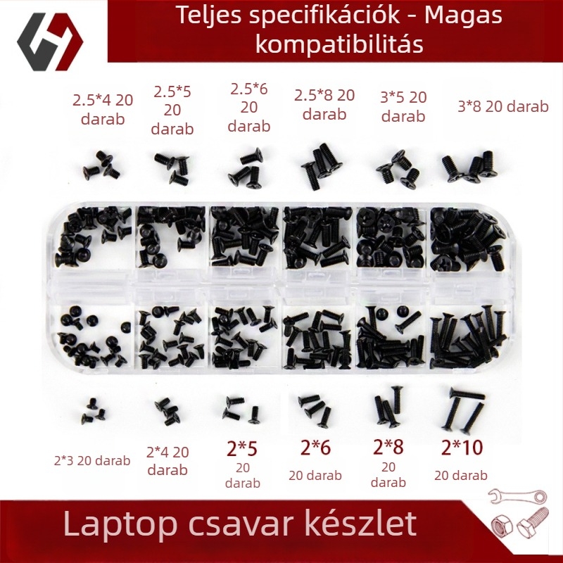 Laptophoz tartozó csavar készlet süllyesztett fejű, mikro csavarok, GB 819 szabvány, osztályok A/B/C