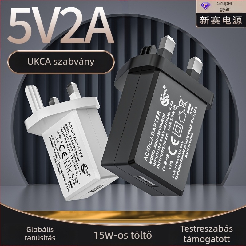 UKCA-tanúsítvánnyal rendelkező USB töltő, kompakt tápegység okos kis háztartási készülékekhez, 5V 2A kimenet, 5V 1A töltőfej