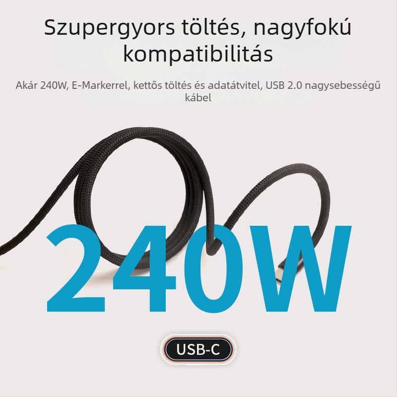 Mágneses szövött USB-C töltőkábel tablettákhoz, 1 m, univerzális, gyors töltés és adattovábbítás