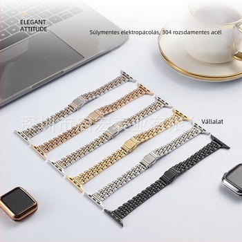 Vékony rozsdamentes acélból készült fém óraszíj Apple Watch-hoz, 14 mm szélesség, hét összekapcsolt darab