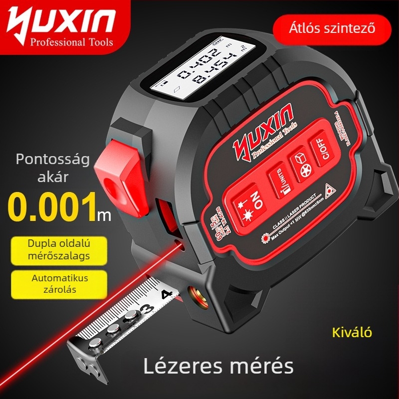 Yuxin lézeres távolságmérő, 3-in-1 keresztező lézerrel, digitális mérőszalag
