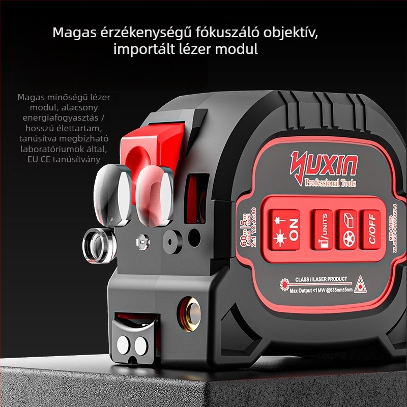 Yuxin lézeres távolságmérő, 3-in-1 keresztező lézerrel, digitális mérőszalag
