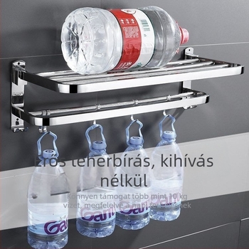 Rozsdamentes acél törölközőtartó, fúrás nélküli, összecsukható fürdőszobai tároló, 1 szint, teherbírás legfeljebb 1 kg