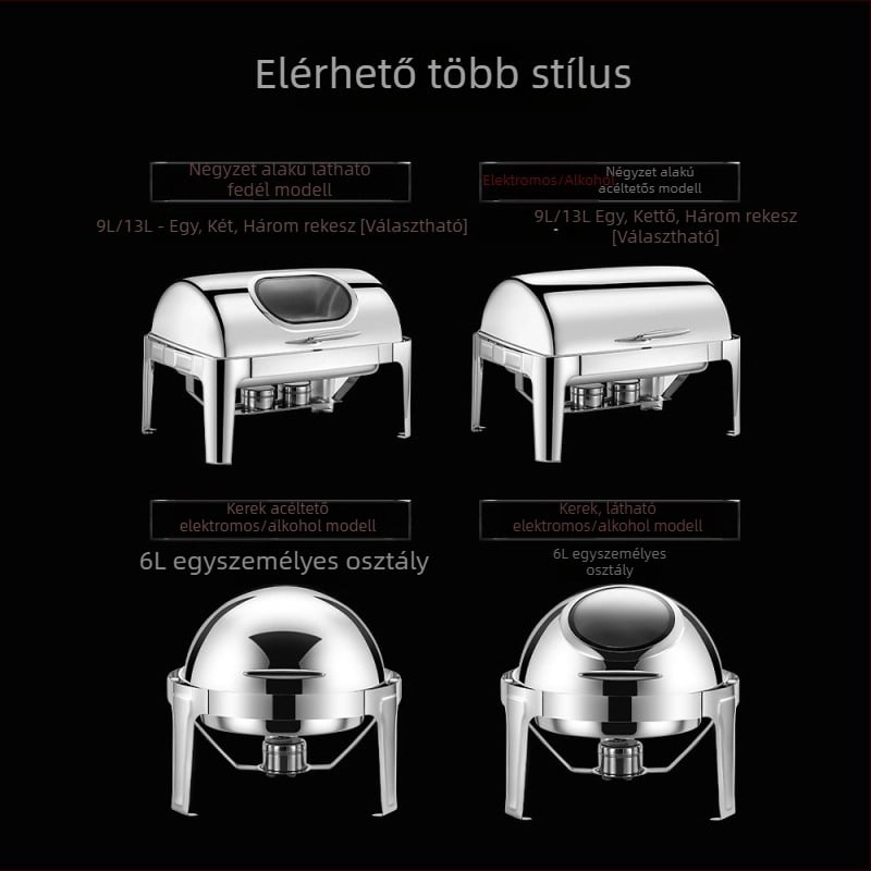 Félfedeles büfé tűzhely, rozsdamentes acél 201, elektromos fűtés, szigetelt, téglalap alakú, szállodai és éttermi használatra