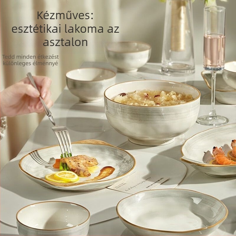 Porcelán tál aláglazúrral, minimalistikus-luxus stílus, mikrohullámú sütőben használható