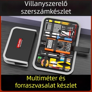 Jingling márkájú multiméter és forrasztó készlet — 21 részes, tokos, elektronika gyakorlásához