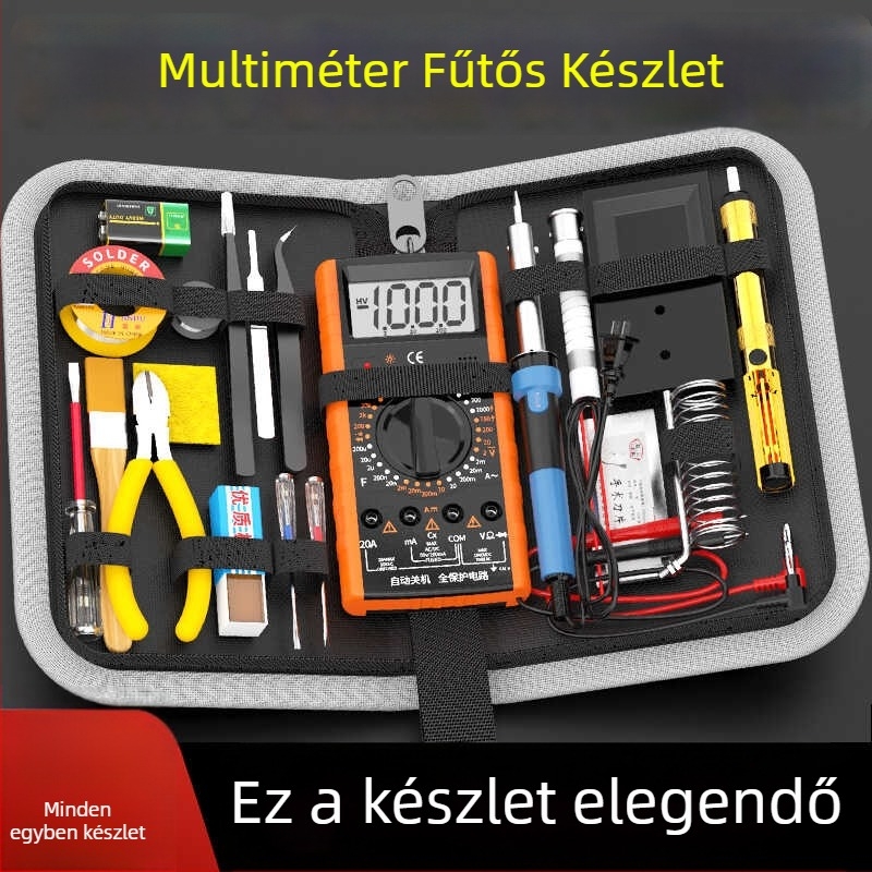 Jingling márkájú multiméter és forrasztó készlet — 21 részes, tokos, elektronika gyakorlásához