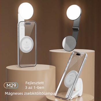 M29 LED telefon világítás – összecsukható, mágneses telefon-tartó, állítható színhőmérséklet 2500K-9900K, teljesítmény <10W, feszültség 3.7V