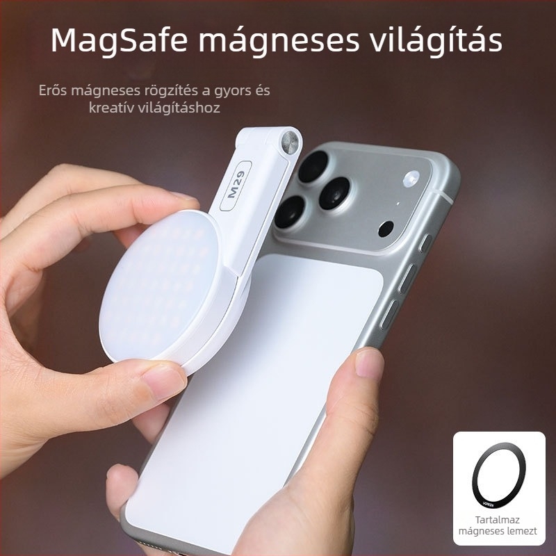 M29 LED telefon világítás – összecsukható, mágneses telefon-tartó, állítható színhőmérséklet 2500K-9900K, teljesítmény <10W, feszültség 3.7V