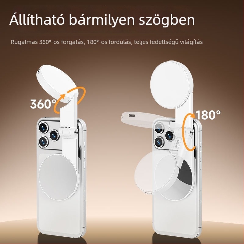 M29 LED telefon világítás – összecsukható, mágneses telefon-tartó, állítható színhőmérséklet 2500K-9900K, teljesítmény <10W, feszültség 3.7V