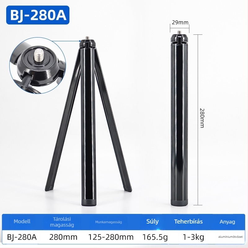 Asztali Tripod Bázis - Alumínium ötvözet, teherbírás 2–5 kg, PTZ típus gömbpan-tilt, egyetlen csuklós