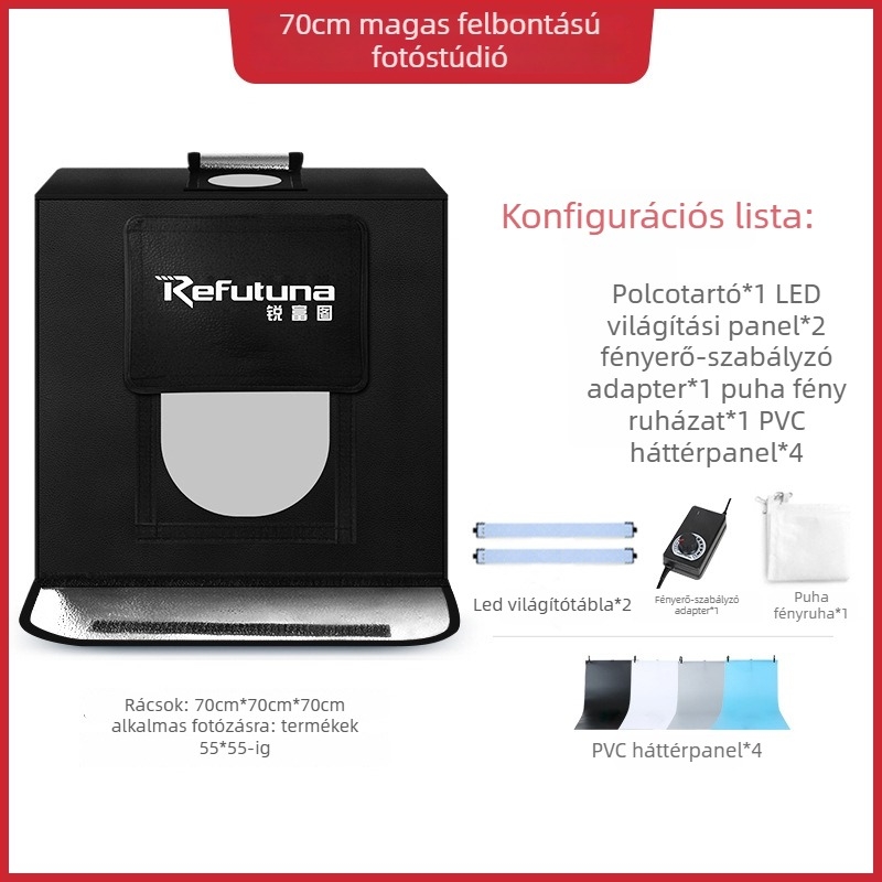 Kis fotóstúdió | Márka: RETENG | Anyag: Poliészter + LED fénypanel | Súly: 7.5