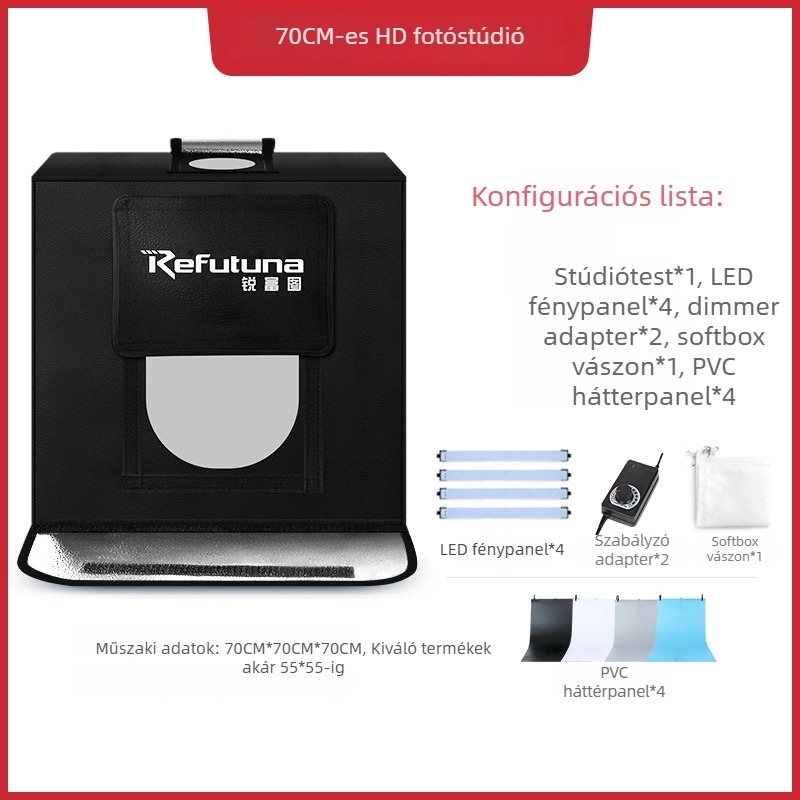 Kis fotóstúdió | Márka: RETENG | Anyag: Poliészter + LED fénypanel | Súly: 7.5