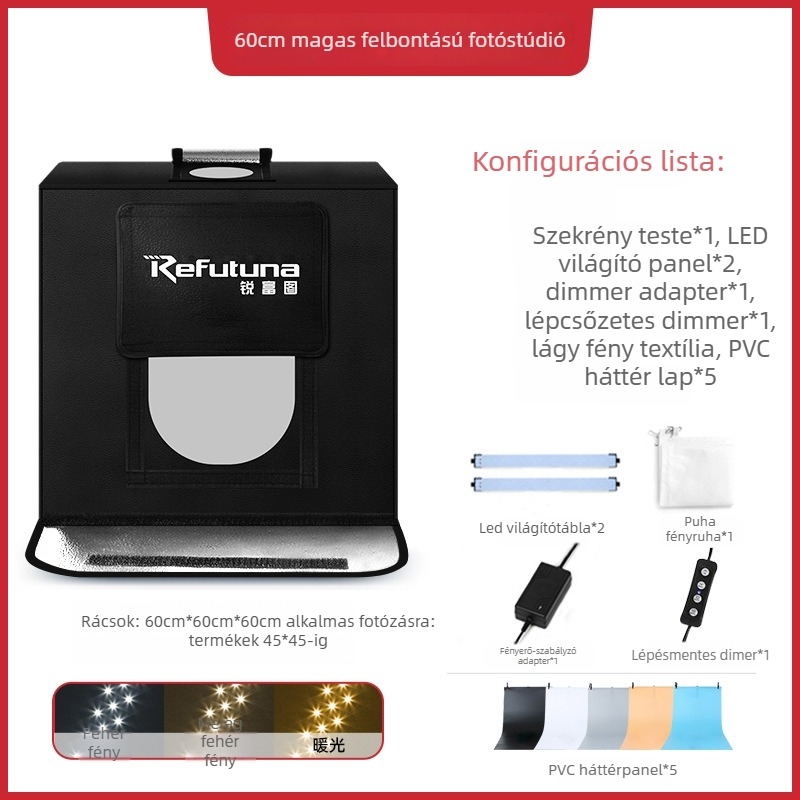 Kis fotóstúdió | Márka: RETENG | Anyag: Poliészter + LED fénypanel | Súly: 7.5