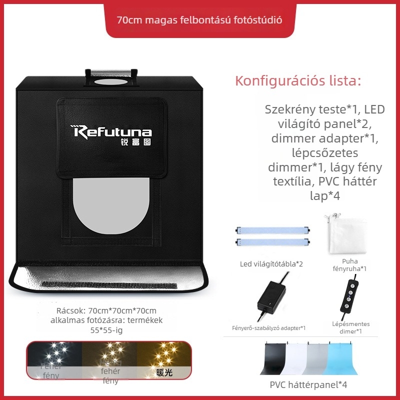 Kis fotóstúdió | Márka: RETENG | Anyag: Poliészter + LED fénypanel | Súly: 7.5