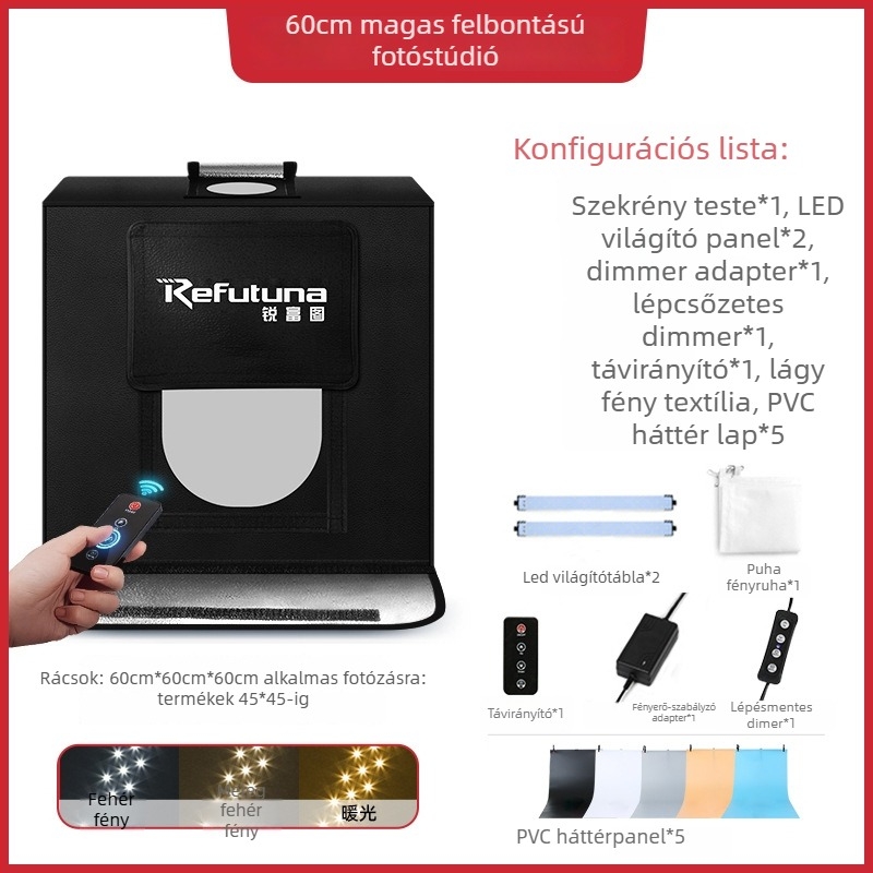 Kis fotóstúdió | Márka: RETENG | Anyag: Poliészter + LED fénypanel | Súly: 7.5
