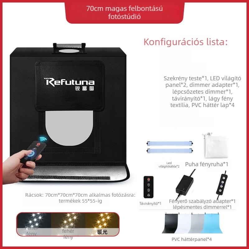 Kis fotóstúdió | Márka: RETENG | Anyag: Poliészter + LED fénypanel | Súly: 7.5