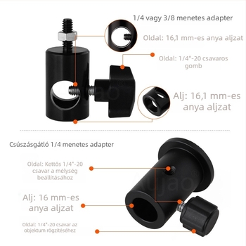 1/4-inch fényállvány adapter stúdióhoz és élő közvetítéshez, alap 3/8-inch menet