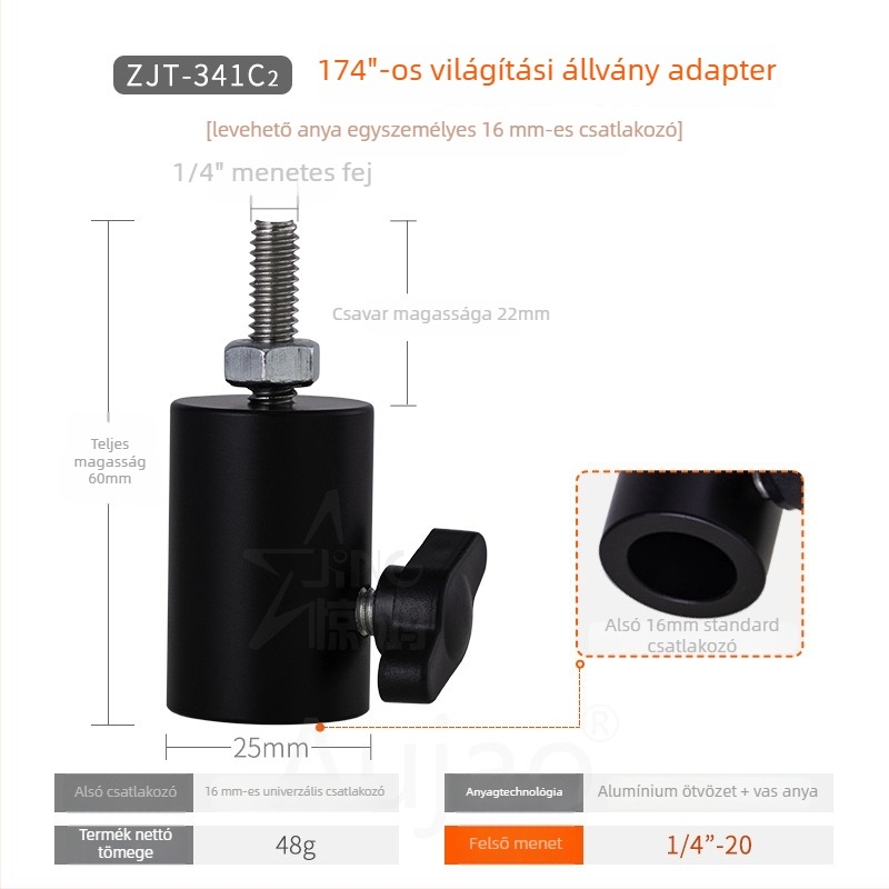1/4-inch fényállvány adapter stúdióhoz és élő közvetítéshez, alap 3/8-inch menet