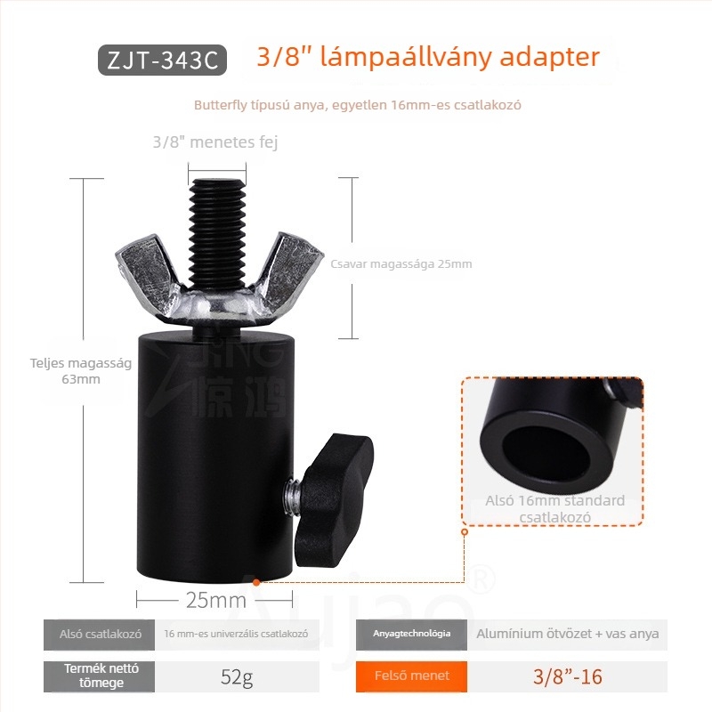 1/4-inch fényállvány adapter stúdióhoz és élő közvetítéshez, alap 3/8-inch menet