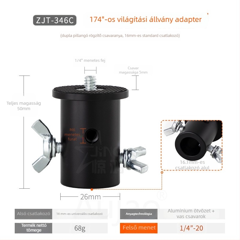 1/4-inch fényállvány adapter stúdióhoz és élő közvetítéshez, alap 3/8-inch menet