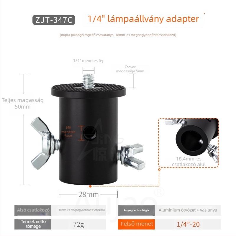 1/4-inch fényállvány adapter stúdióhoz és élő közvetítéshez, alap 3/8-inch menet