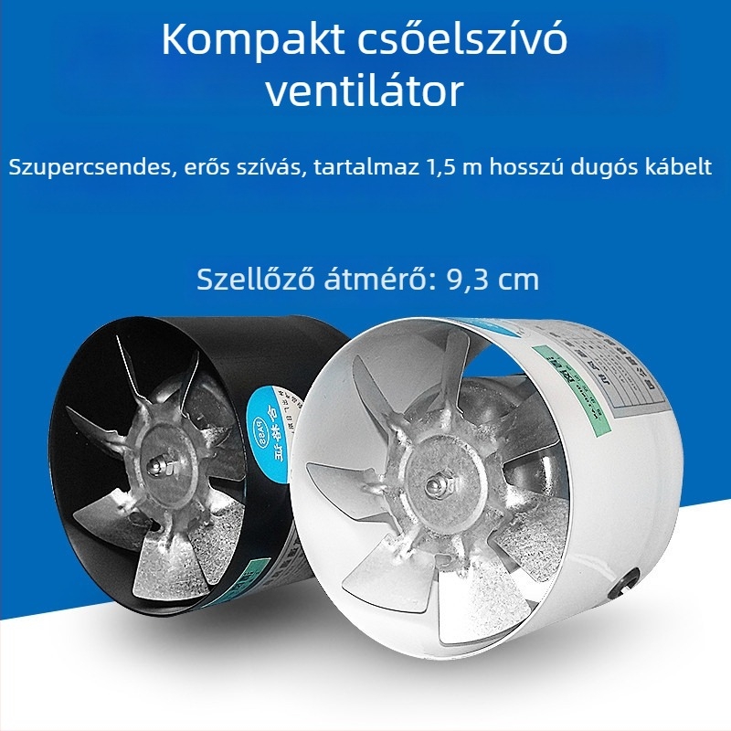 Fürdőszobai csendes kivezető ventilátor, modell SF1.0-2r, 220V, 50Hz, fém ház, csőnyomás típus